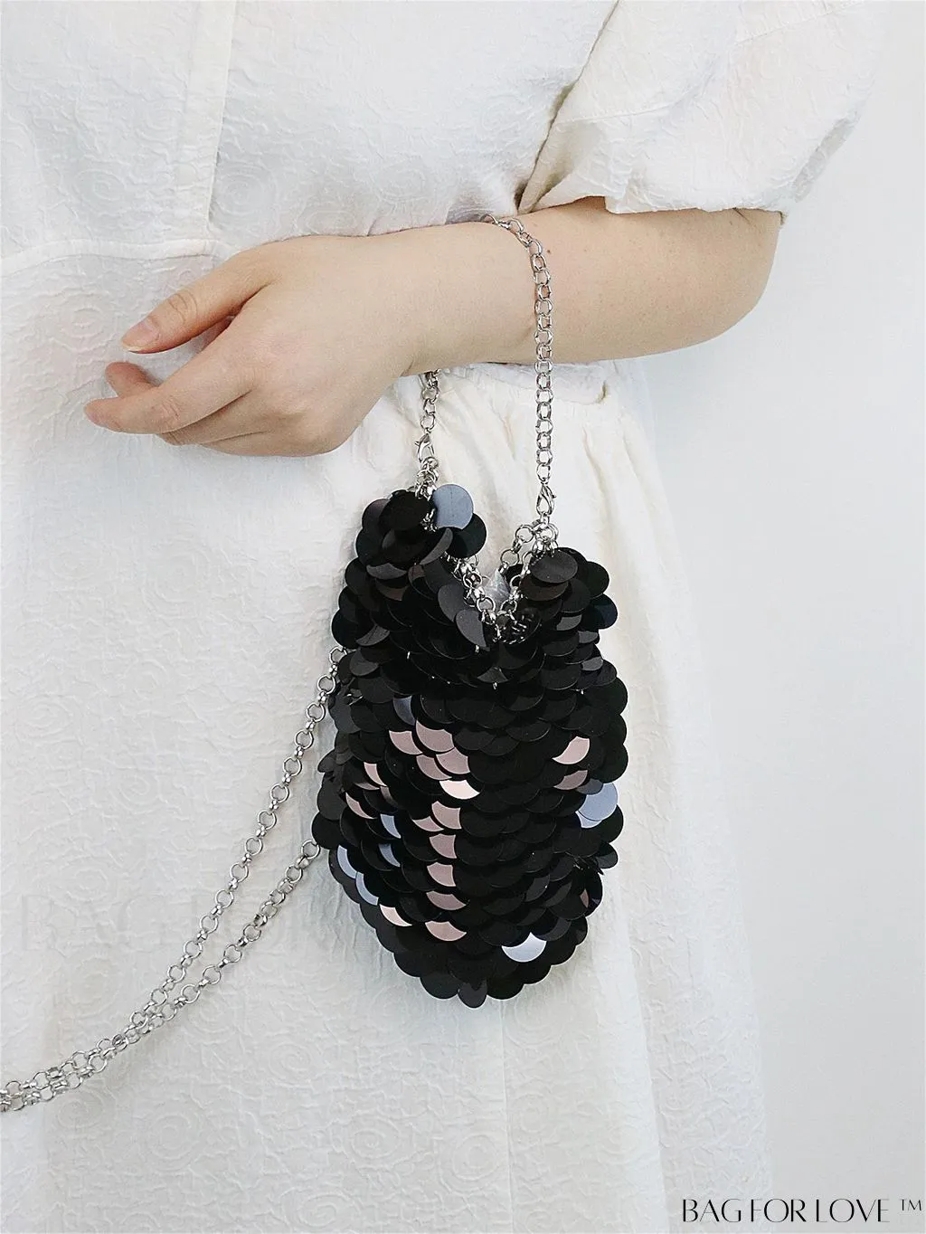BagForLove - Sequin Decor Evening Clutch with Chain Strap - Clear Mini Bag