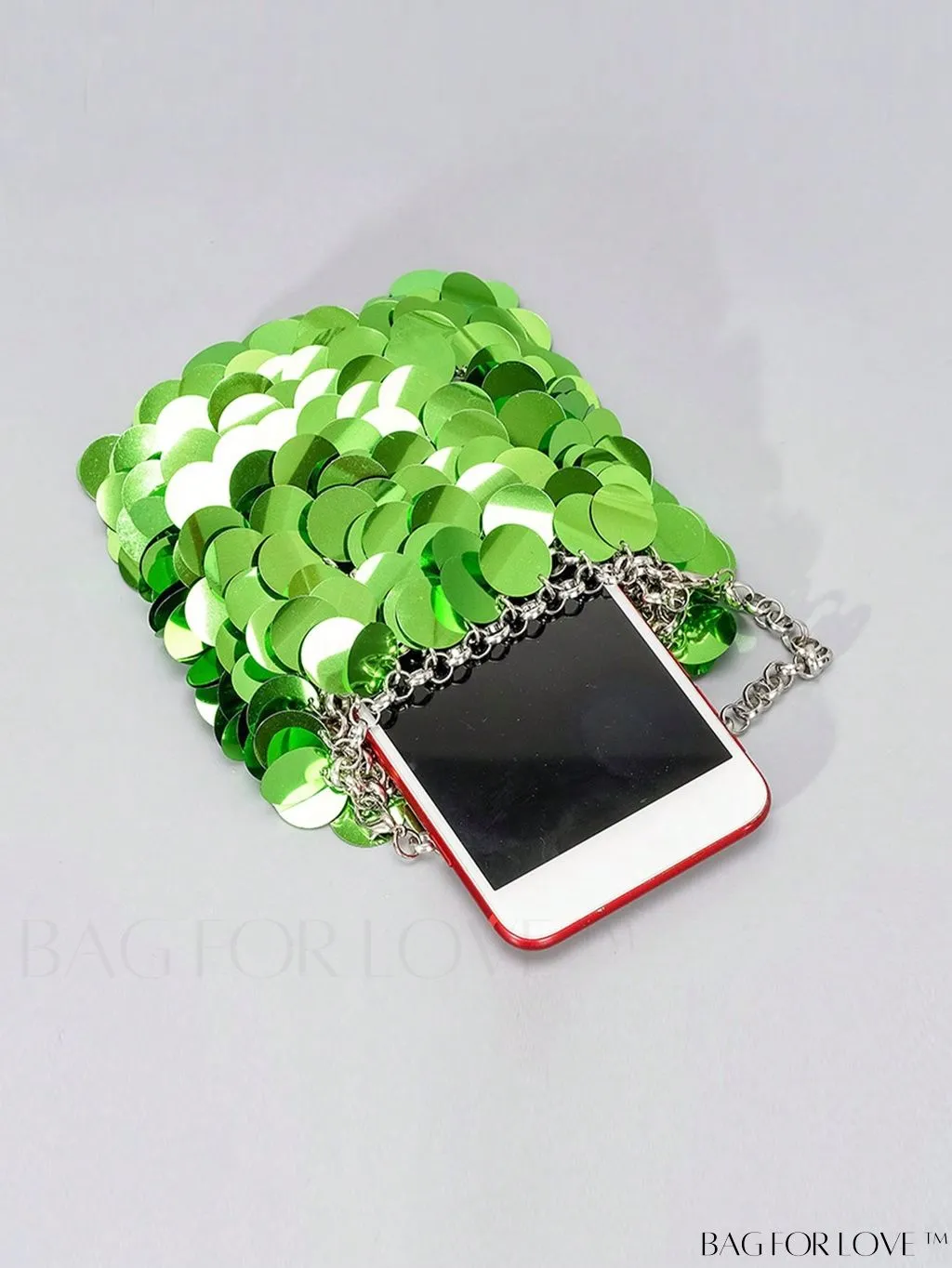 BagForLove - Sequin Decor Evening Clutch with Chain Strap - Clear Mini Bag