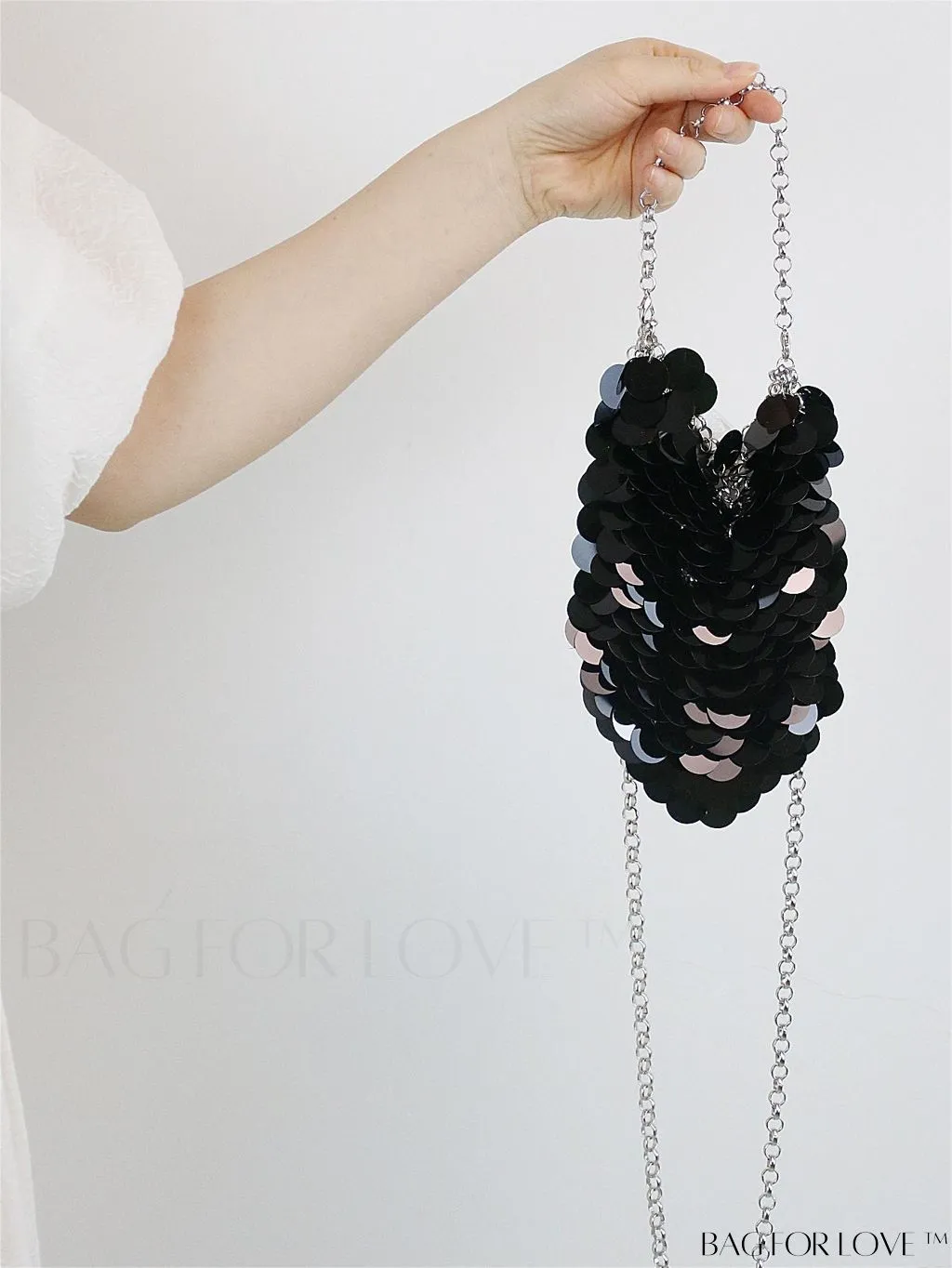 BagForLove - Sequin Decor Evening Clutch with Chain Strap - Clear Mini Bag