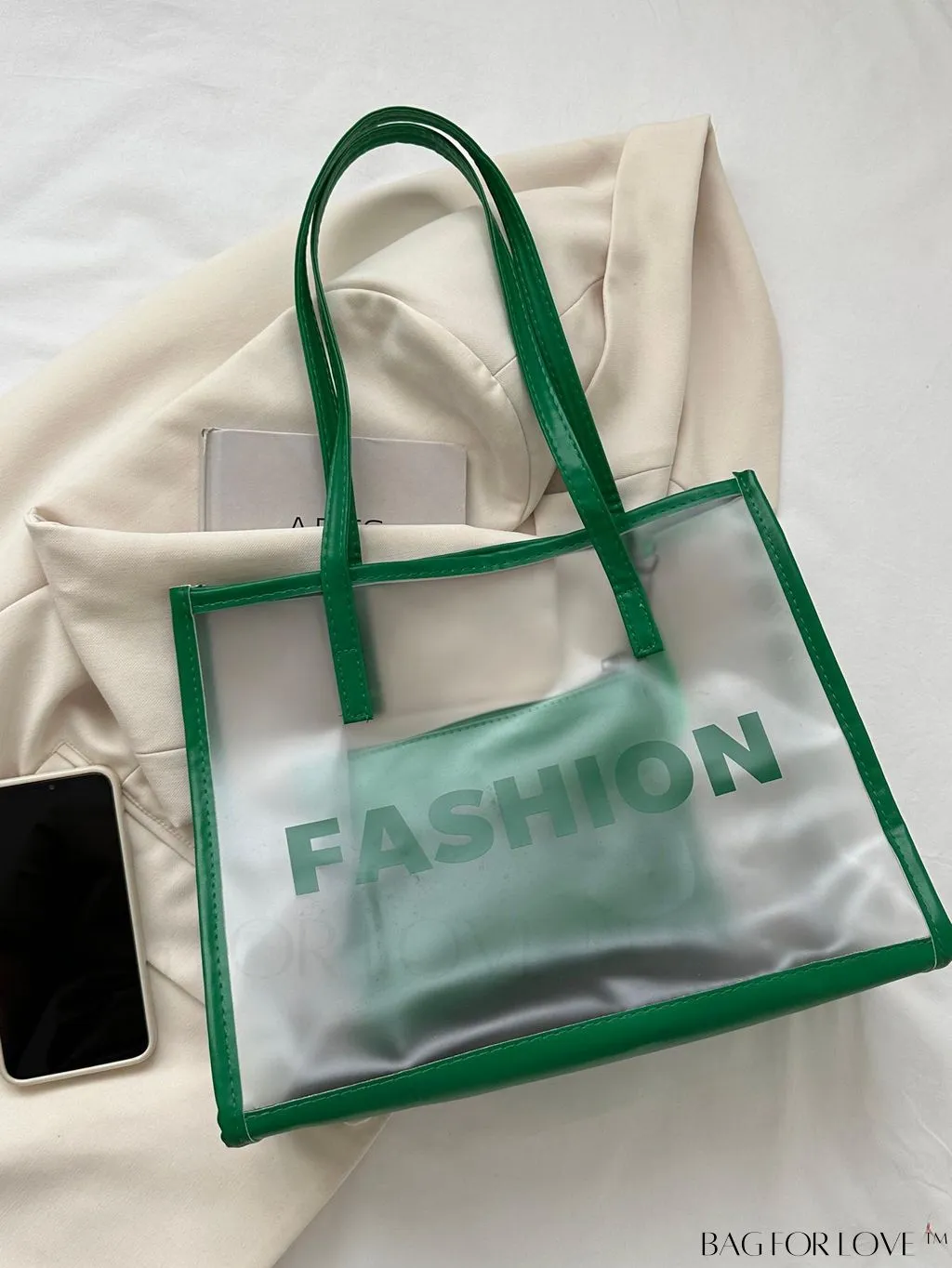 BagForLove - Set of 2 Stylish Color Block Beach Tote Bags for Women, Clear and Fashionable