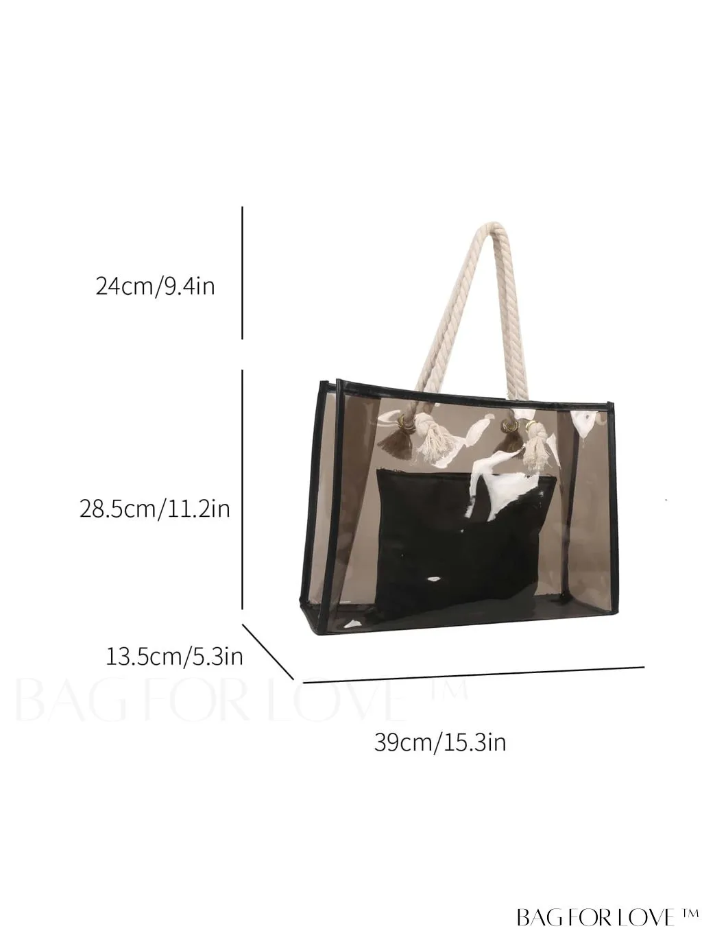 BagForLove - Stylish One Shoulder Summer Tote Bag with Inner Pouch â Transparent Design