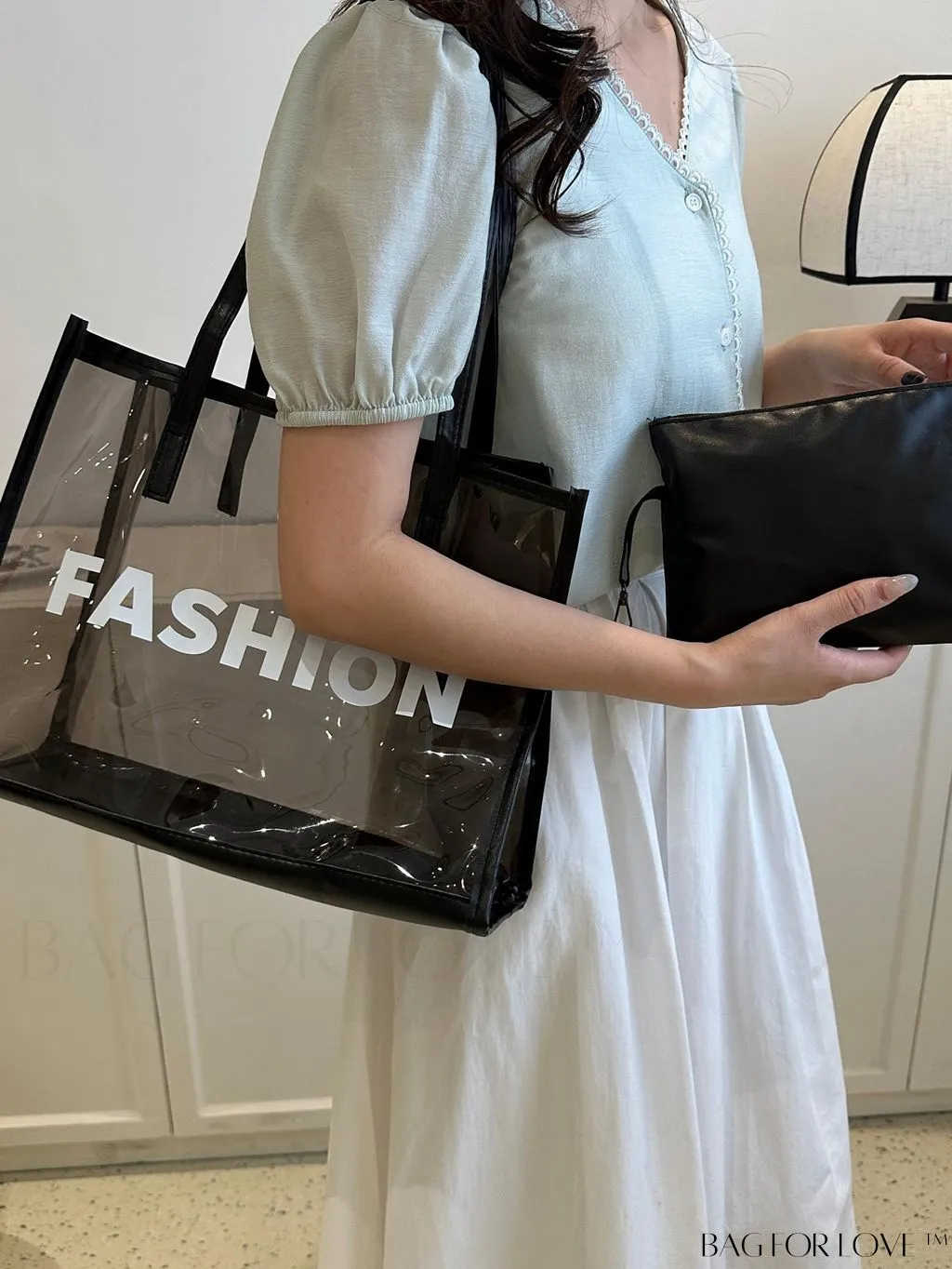 BagForLove - Stylish Transparent Color Block Womens Beach Tote - Set of 2
