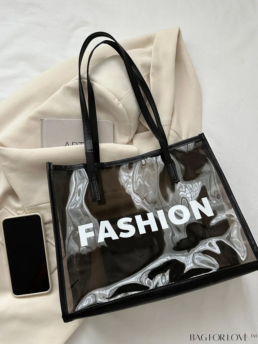 BagForLove - Stylish Transparent Color Block Womens Beach Tote - Set of 2