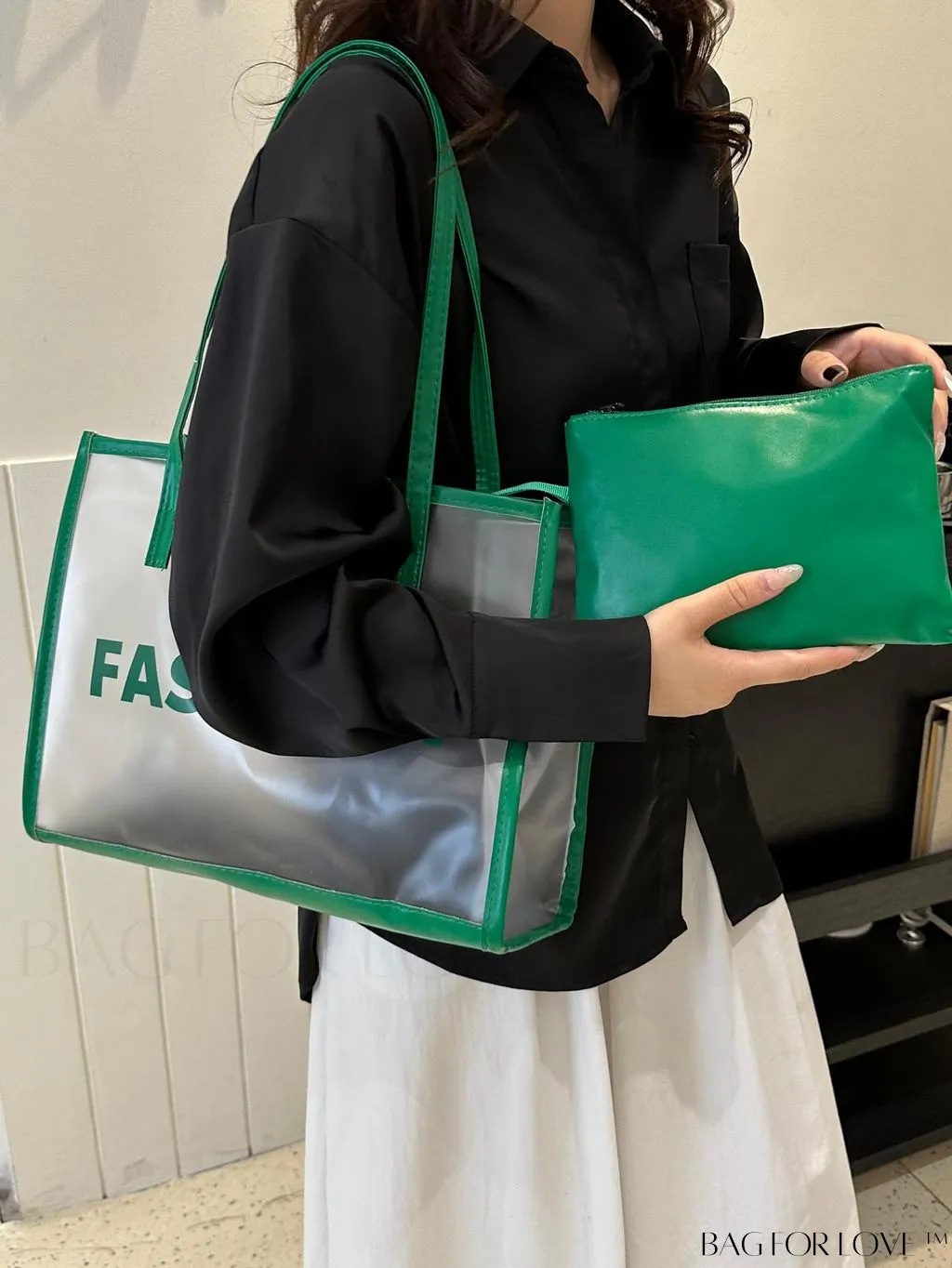 BagForLove - Stylish Transparent Color Block Womens Beach Tote - Set of 2