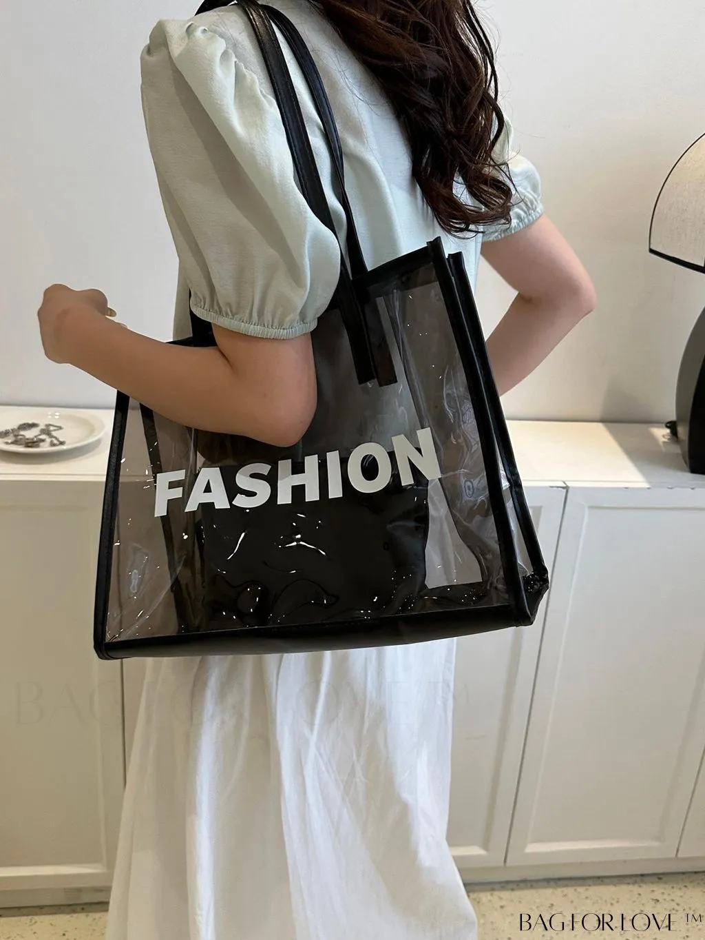 BagForLove - Stylish Transparent Color Block Womens Beach Tote - Set of 2