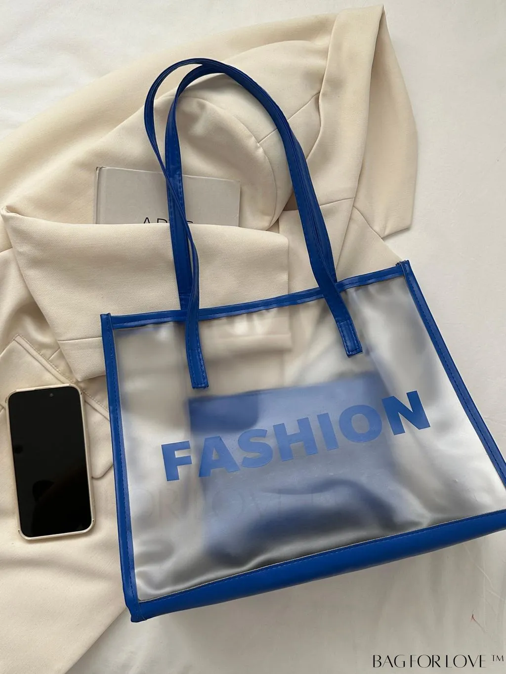 BagForLove - Stylish Transparent Color Block Womens Beach Tote - Set of 2