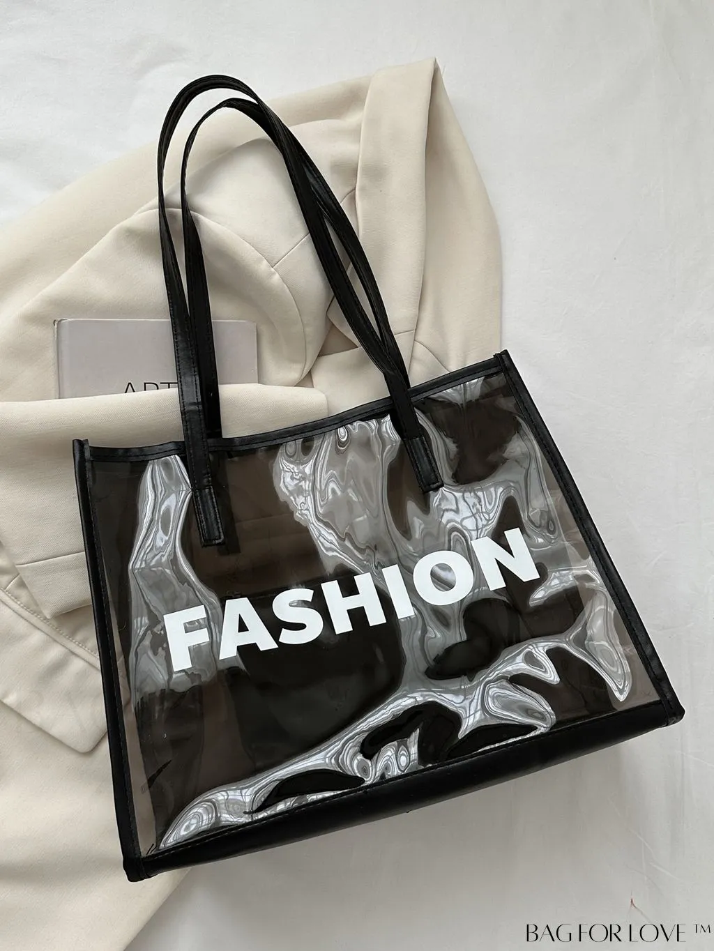 BagForLove - Stylish Transparent Color Block Womens Beach Tote - Set of 2