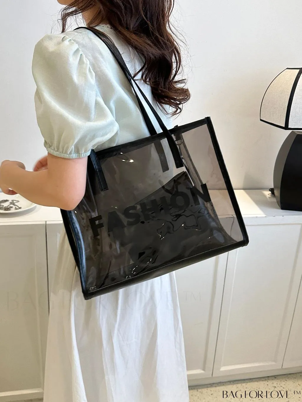 BagForLove - Stylish Transparent Color Block Womens Beach Tote - Set of 2