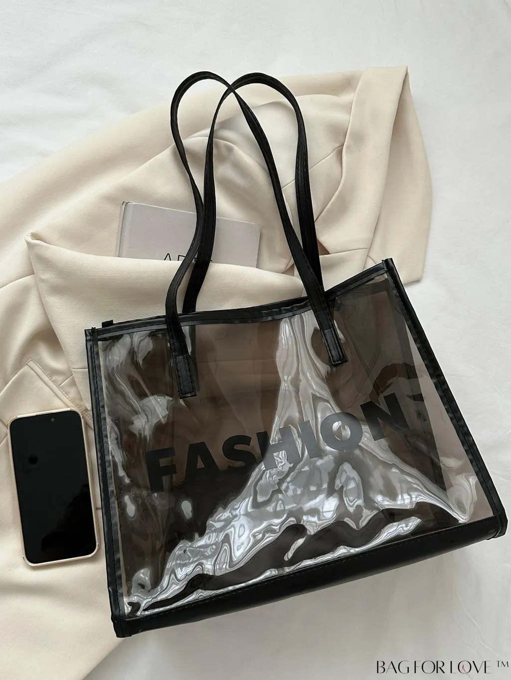 BagForLove - Stylish Transparent Color Block Womens Beach Tote - Set of 2