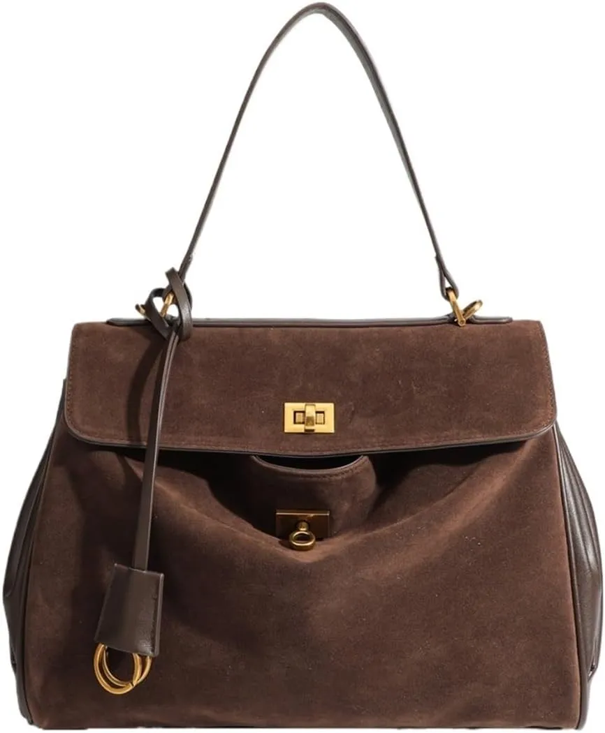 Bags for Women Retro frosted handbag lock shoulder bag commuter crossbody bag for women(Brown)