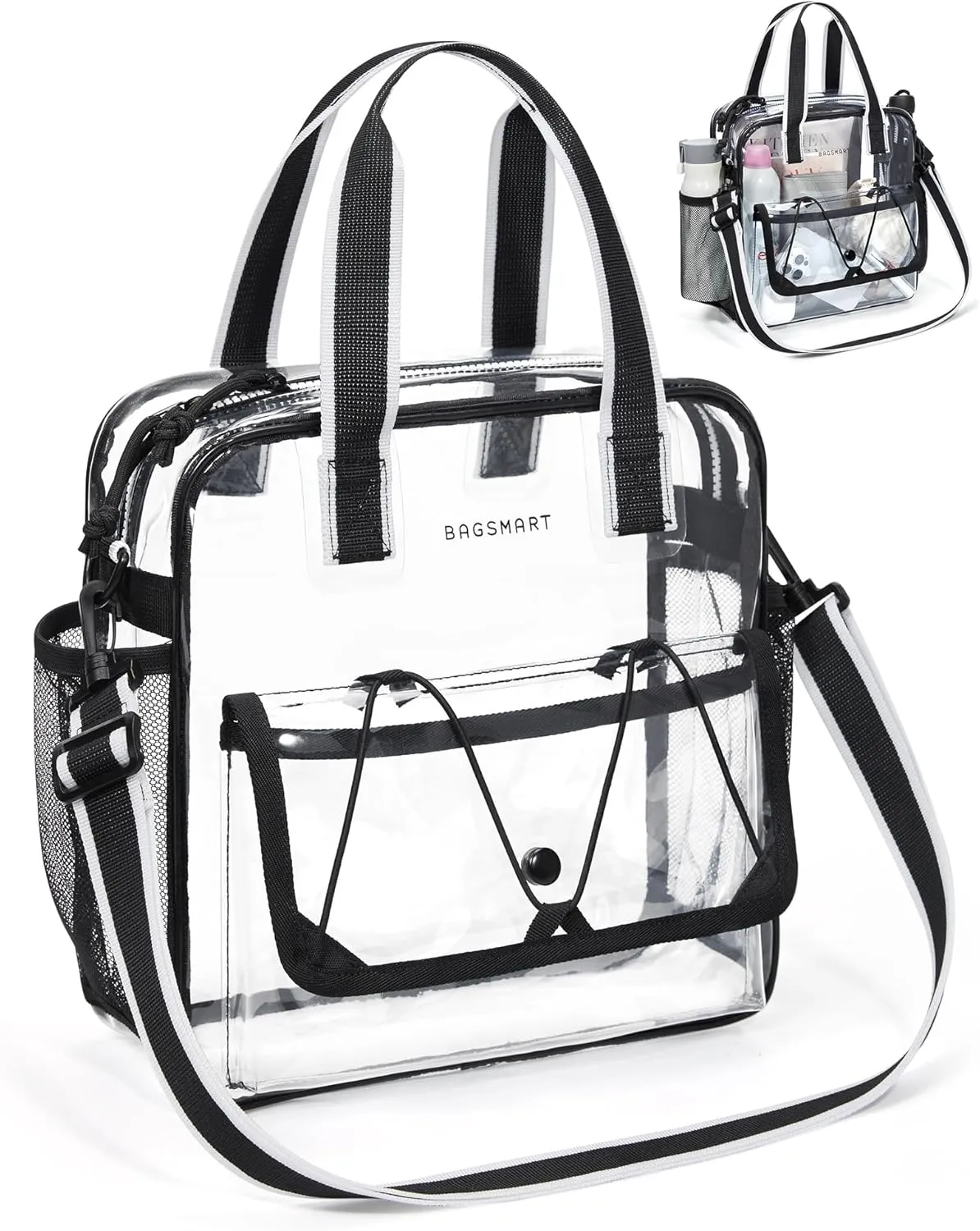 BAGSMART Clear Bag for Stadium Events, 12x6x12 Small Tote Bag with Zipper, Clear Crossbody bag for Festival Essentials