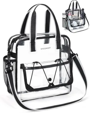 BAGSMART Clear Bag for Stadium Events, 12x6x12 Small Tote Bag with Zipper, Clear Crossbody bag for Festival Essentials