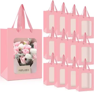 Bakbania 12 Pack Gift Bags with Window Kraft Paper Bags Shopping Bags 9.8 x 7.1 x 5.1 Inch Tote Paper Bags with Handles for Valentine's Day,Wedding