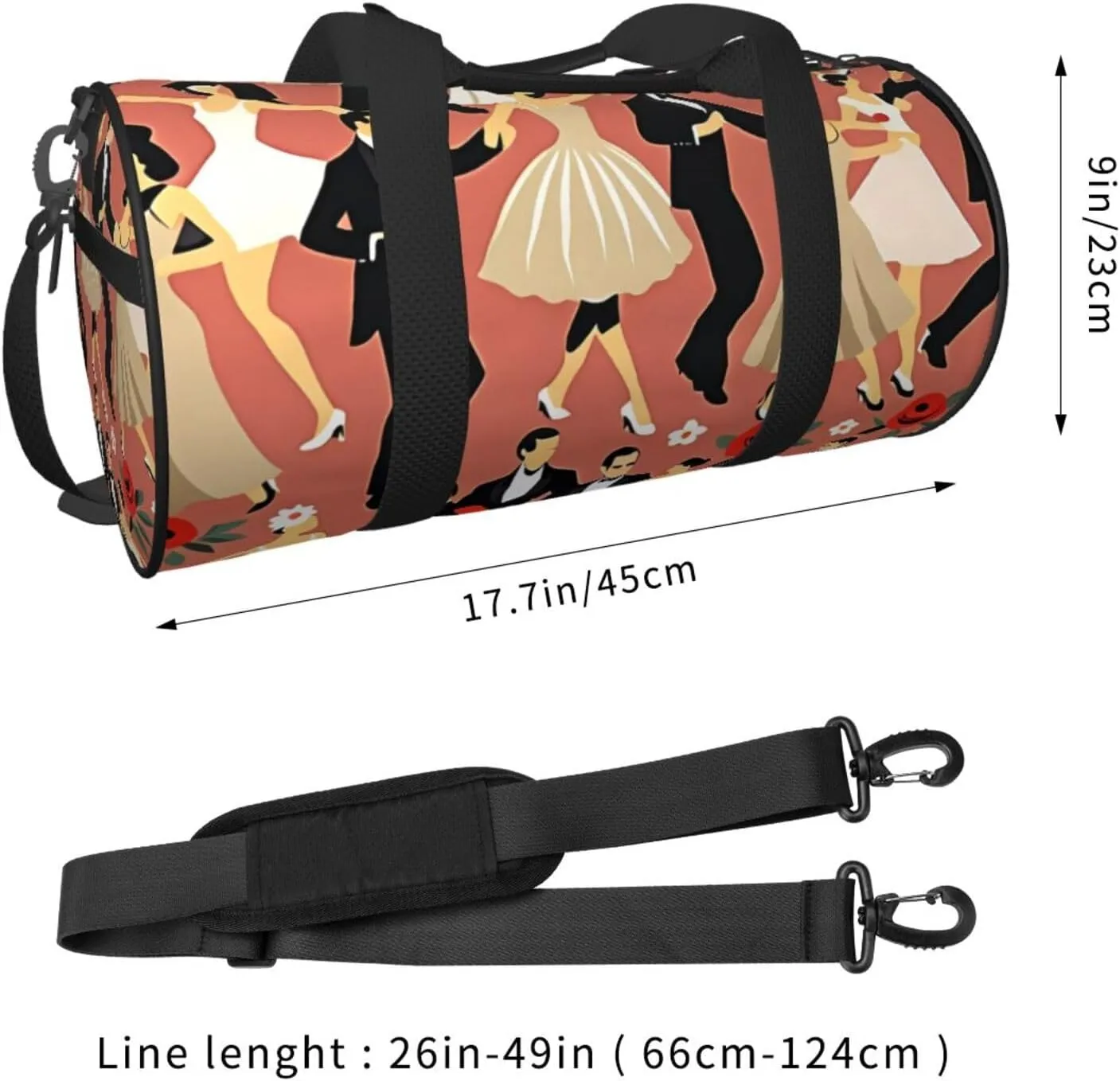 Ballroom Dance Printed Travel Bag,Round Personal Item Storage bag,Foldie Duffel Bag for Traveling Vacation,Fitness,Sports