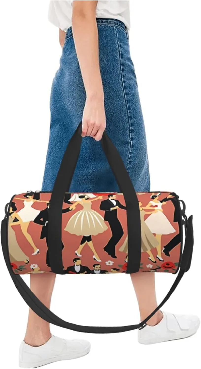 Ballroom Dance Printed Travel Bag,Round Personal Item Storage bag,Foldie Duffel Bag for Traveling Vacation,Fitness,Sports