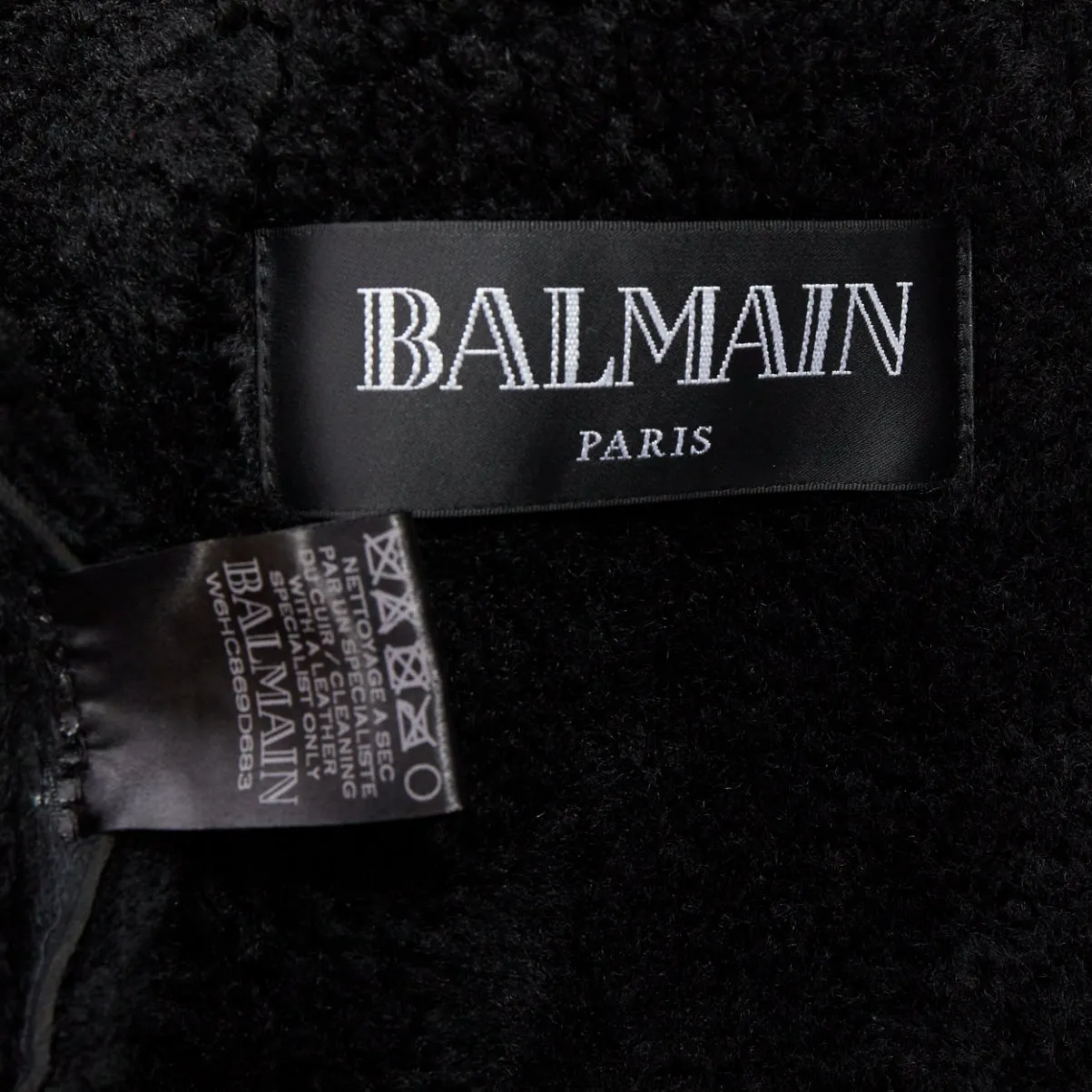 BALMAIN black shearling lined leather gold double breasted coat FR48 M