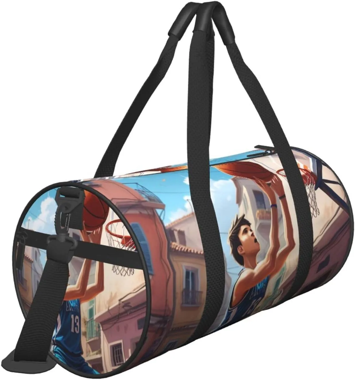 Basketball Sport Printed Travel Bag,Round Personal Item Storage bag,Foldie Duffel Bag for Traveling Vacation,Fitness,Sports