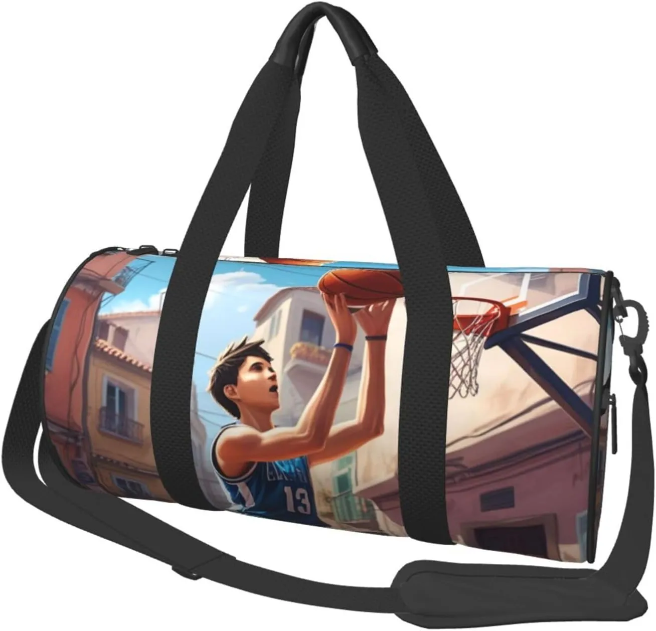 Basketball Sport Printed Travel Bag,Round Personal Item Storage bag,Foldie Duffel Bag for Traveling Vacation,Fitness,Sports