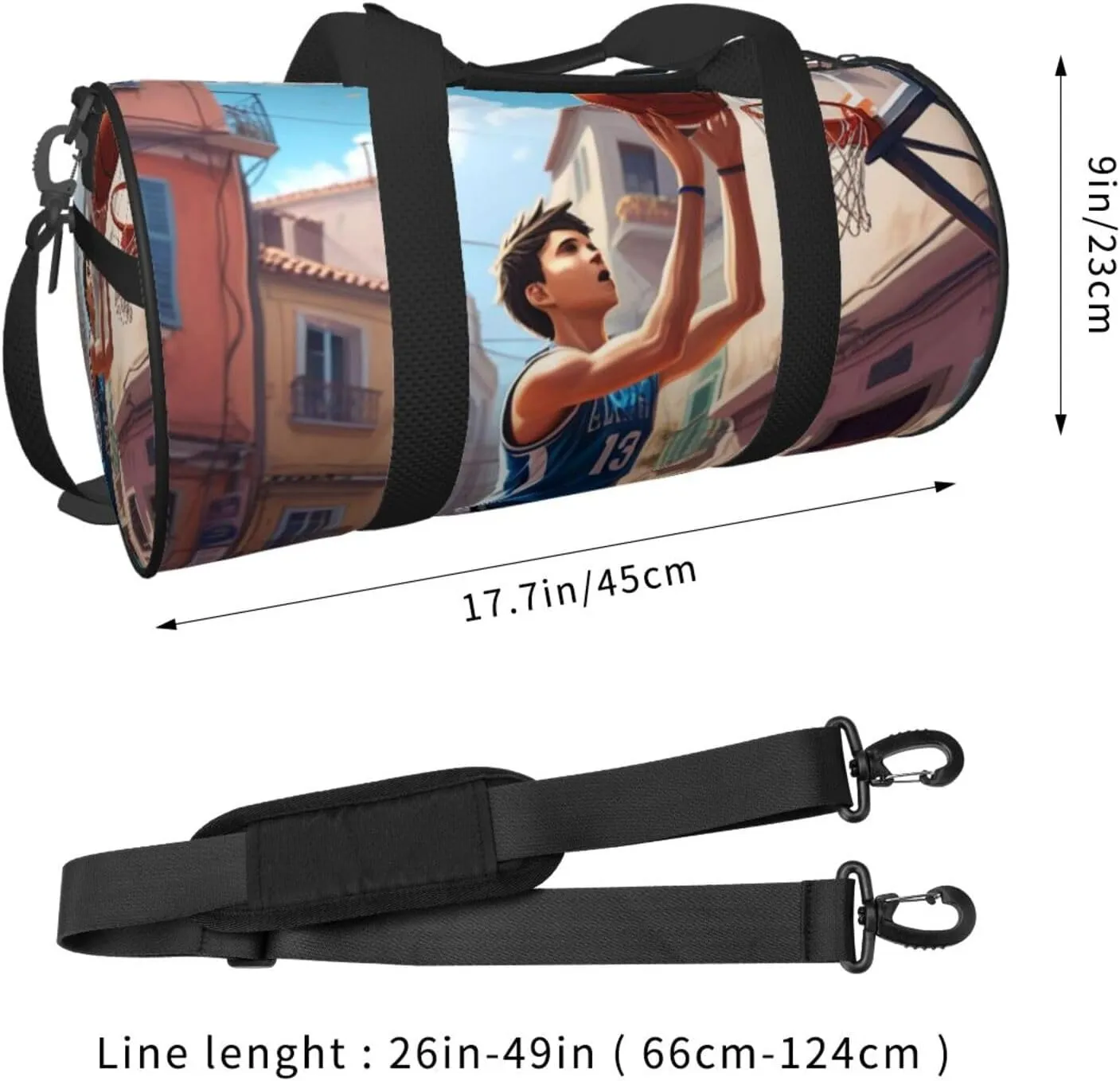 Basketball Sport Printed Travel Bag,Round Personal Item Storage bag,Foldie Duffel Bag for Traveling Vacation,Fitness,Sports