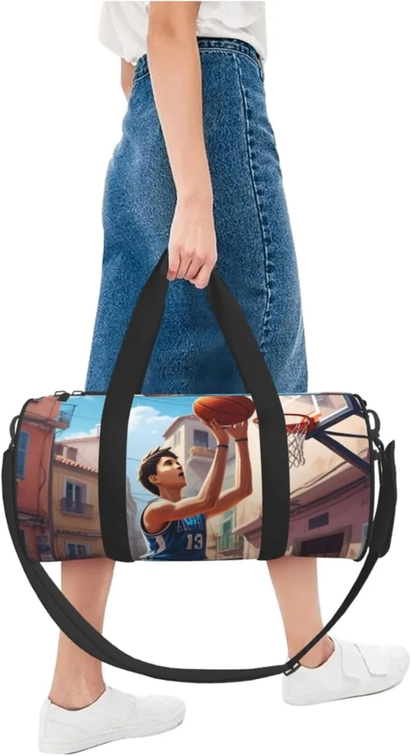 Basketball Sport Printed Travel Bag,Round Personal Item Storage bag,Foldie Duffel Bag for Traveling Vacation,Fitness,Sports