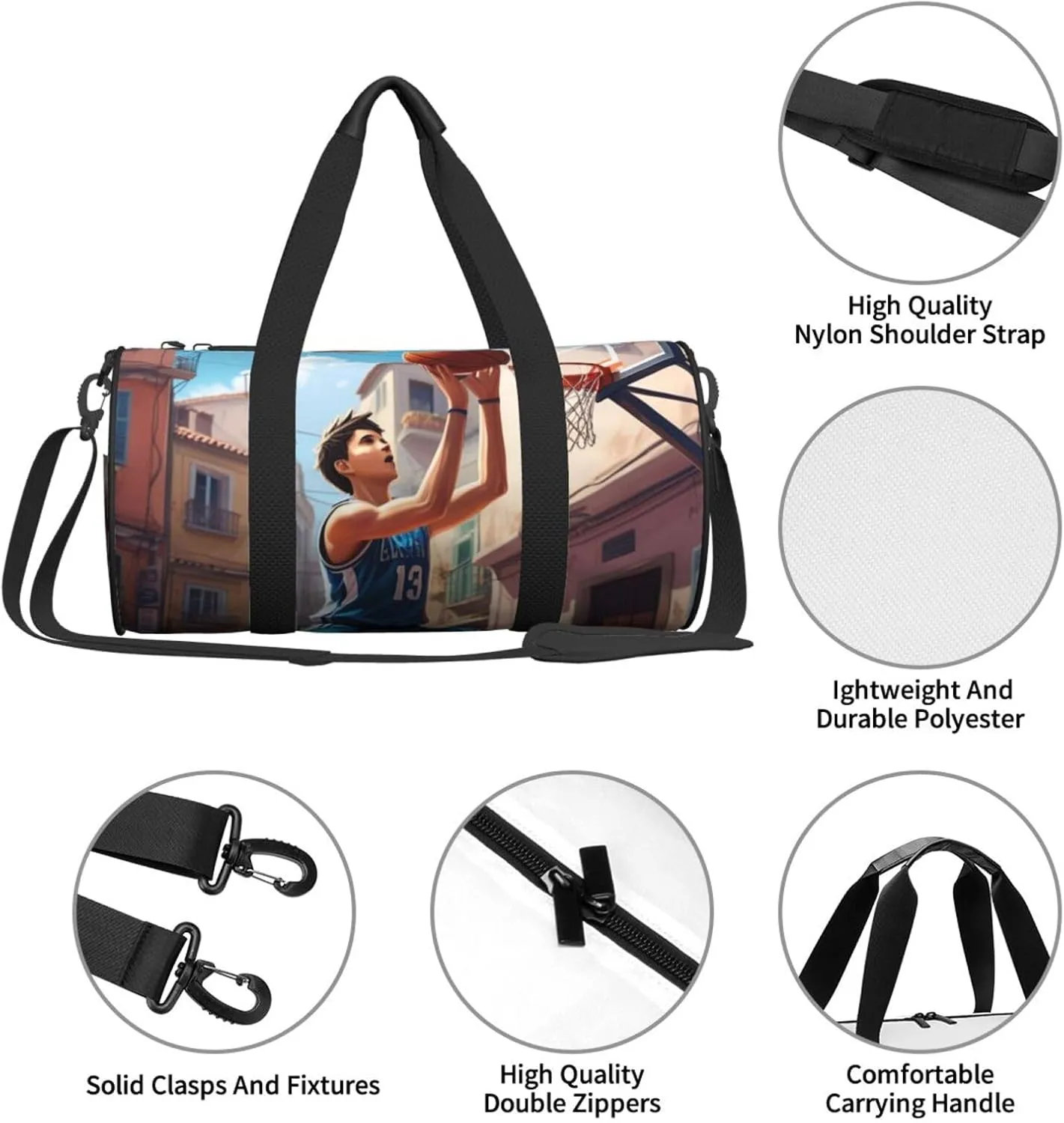 Basketball Sport Printed Travel Bag,Round Personal Item Storage bag,Foldie Duffel Bag for Traveling Vacation,Fitness,Sports