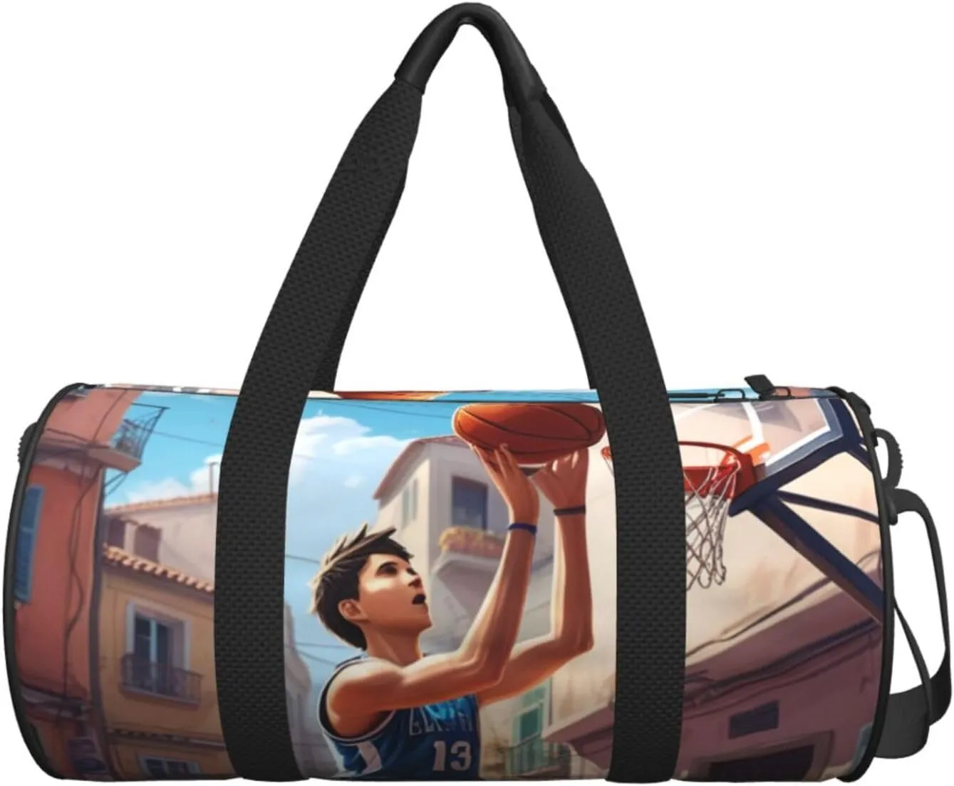 Basketball Sport Printed Travel Bag,Round Personal Item Storage bag,Foldie Duffel Bag for Traveling Vacation,Fitness,Sports