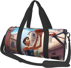 Basketball Sport Printed Travel Bag,Round Personal Item Storage bag,Foldie Duffel Bag for Traveling Vacation,Fitness,Sports