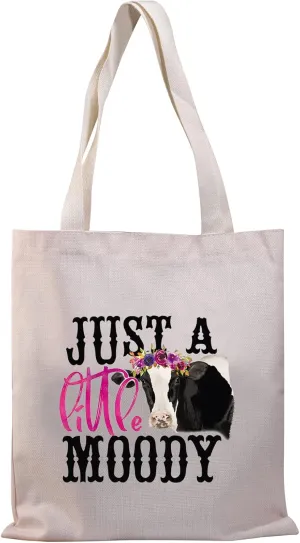 BDPWSS cow tote bag for women girls cow lover gift Just a Little Moody gift Heifer Moody Cow Gift (Just Little Moody TG)