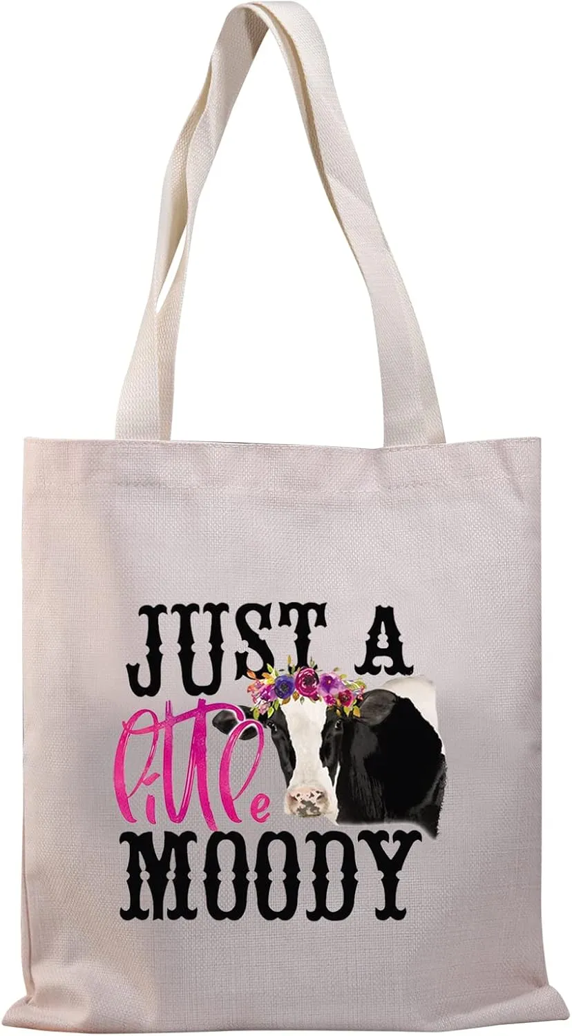 BDPWSS cow tote bag for women girls cow lover gift Just a Little Moody gift Heifer Moody Cow Gift (Just Little Moody TG)