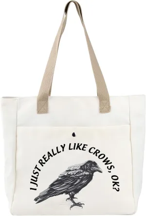 BDPWSS Raven Bird Tote Bag Crow Lover Gifts Birding Gifts I Just Really Like Crows Bird Watching Canvas Handbag