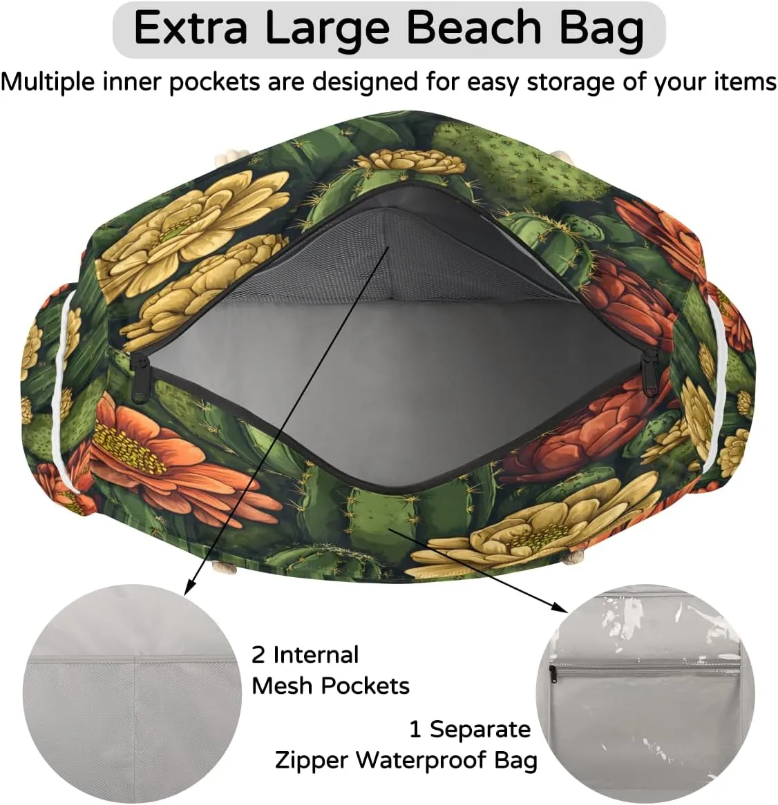 Beach Bags for Women, Large Waterproof Beach Tote Bag for Gym Grocery Travel