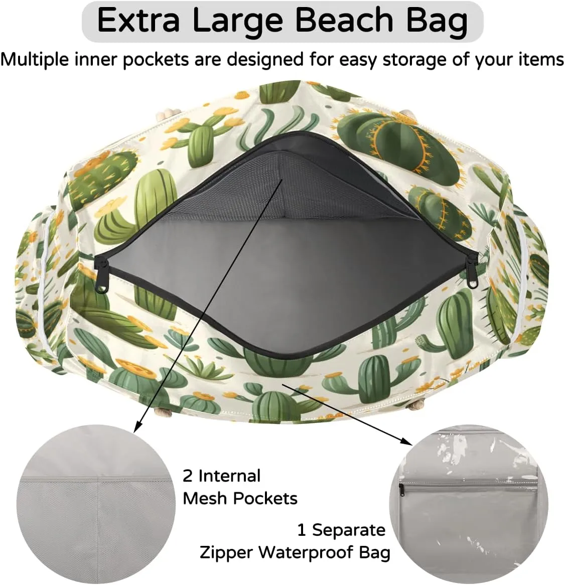 Beach Bags for Women, Large Waterproof Beach Tote Bag for Gym Grocery Travel
