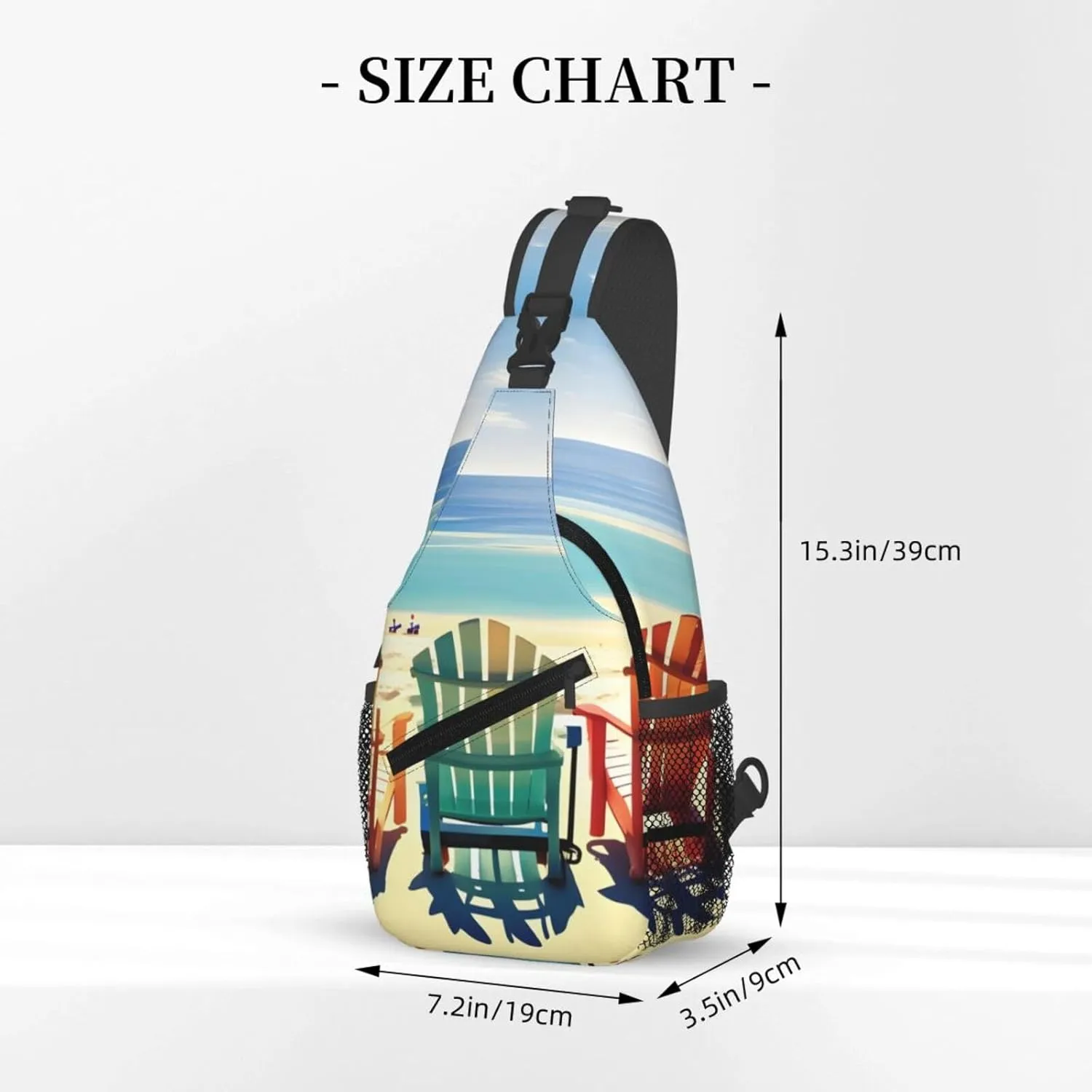 Beach Scene With Chairs Print Diagonally Sling Bag,Crossbody Sling Backpack Shoulder Chest Bag For Women Men,Hiking