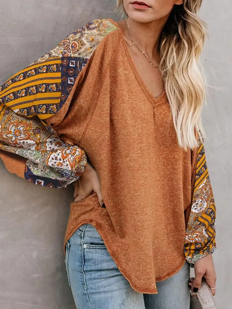 Beyove Boho Tops for Women Long Sleeve Fall Bohemian Casual Loose Fit Shirt Hippie Western Dressy Blouses