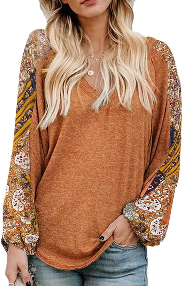 Beyove Boho Tops for Women Long Sleeve Fall Bohemian Casual Loose Fit Shirt Hippie Western Dressy Blouses