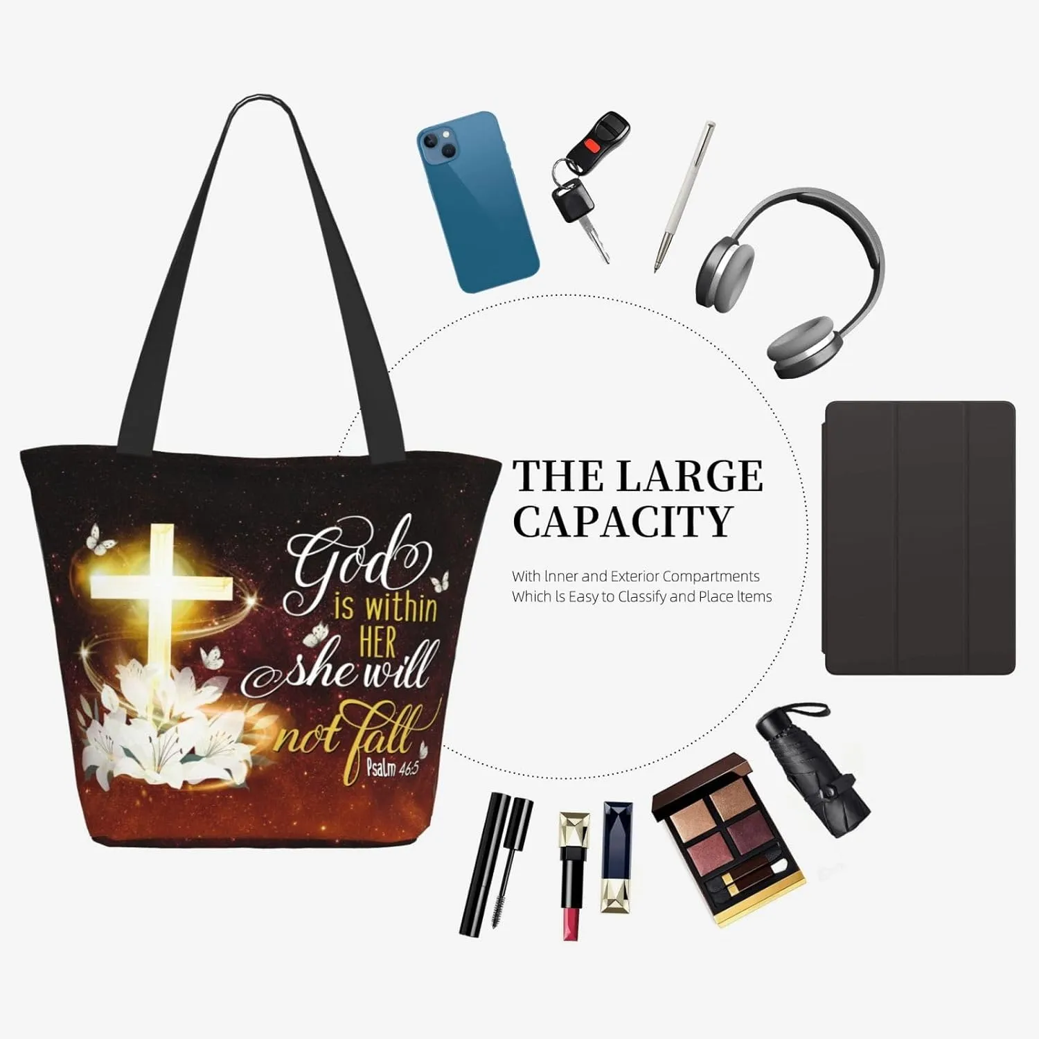Bible Tote Bag for Women, Inspirational Scripture Christian Large Capacity Reusable Grocery Bags