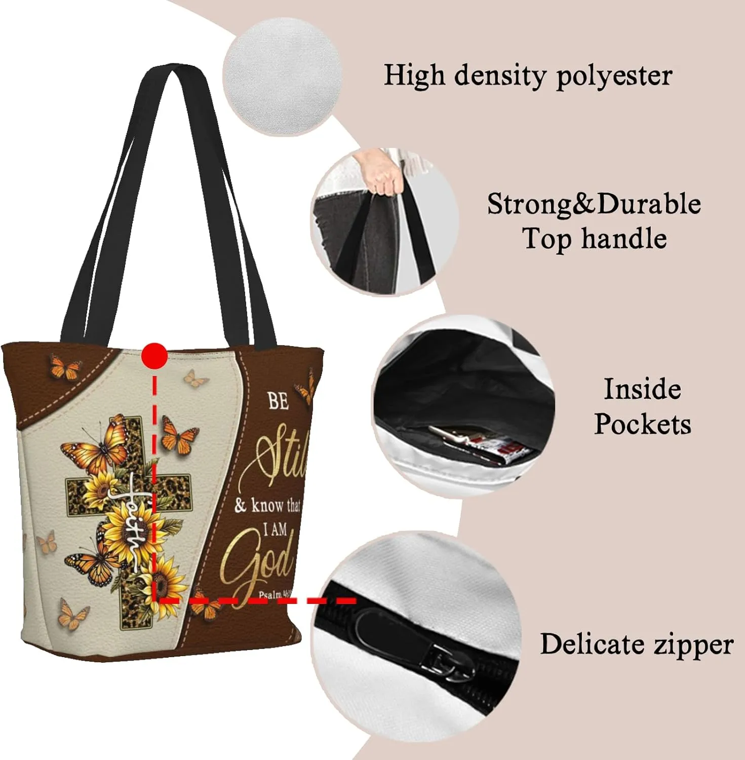 Bible Tote Bags for Women Christian Tote Bag Church Shoulder Bag Inspirational Bags With Zipper Bible Verse Gifts
