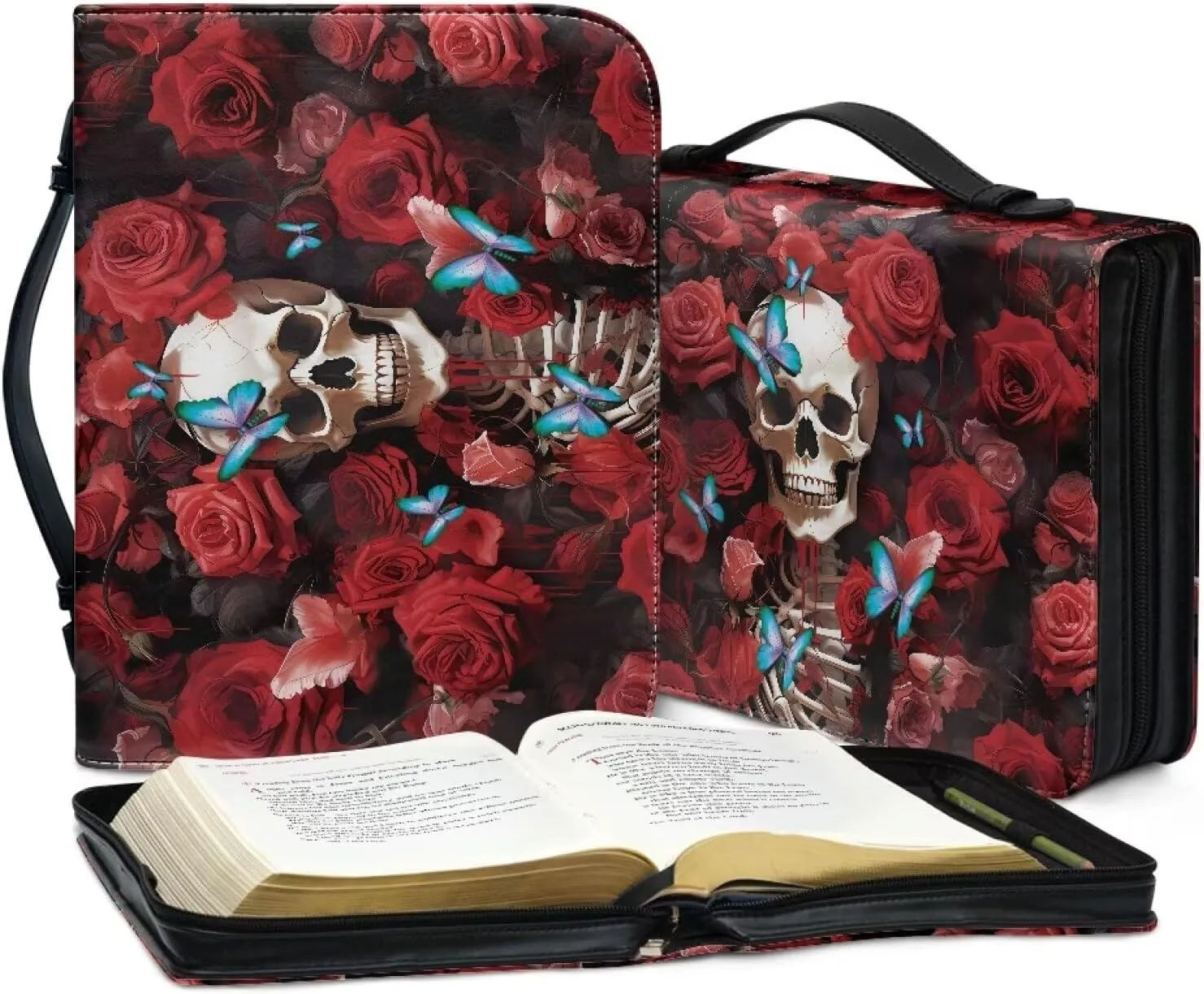 Biyejit PU Leather Bible Cover for Men Women Boys Girls Church Bag Bible Study Bible Case with Handle and Zipper