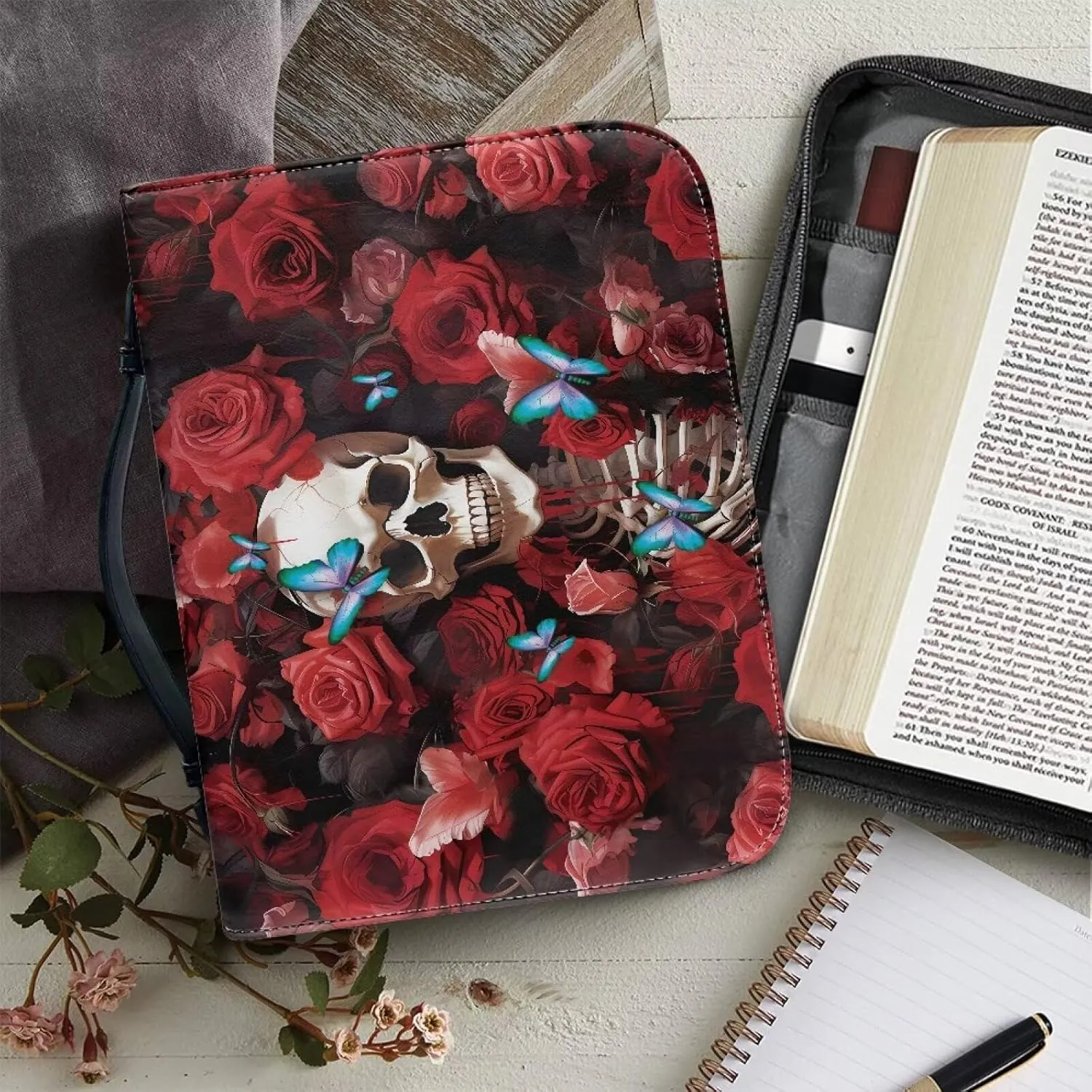 Biyejit PU Leather Bible Cover for Men Women Boys Girls Church Bag Bible Study Bible Case with Handle and Zipper