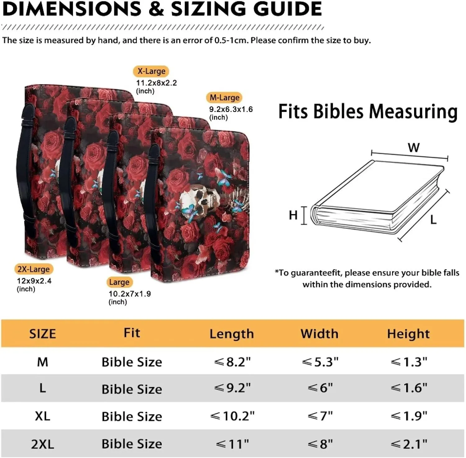 Biyejit PU Leather Bible Cover for Men Women Boys Girls Church Bag Bible Study Bible Case with Handle and Zipper