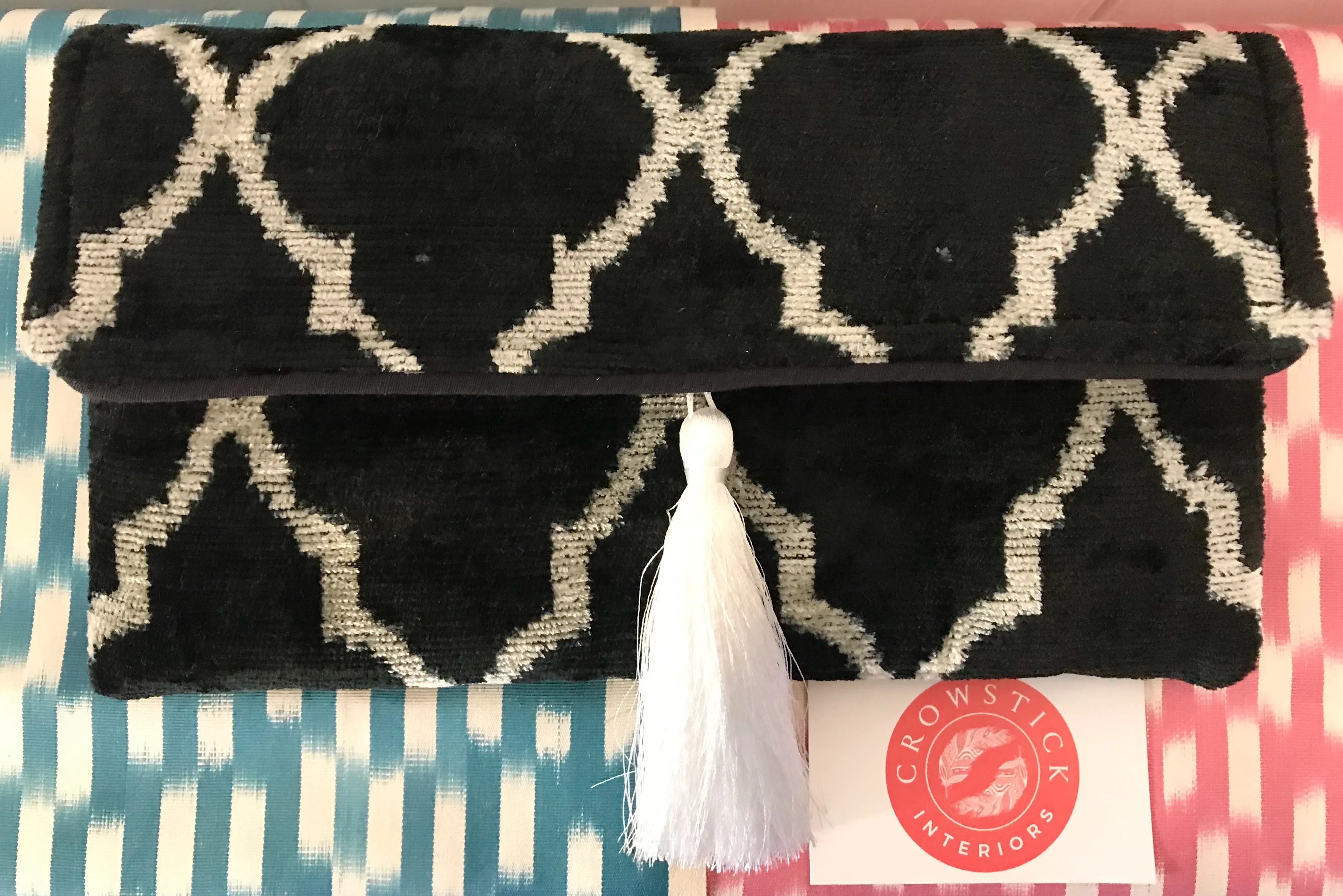 Black & White Velvet Ikat Clutch Bag