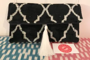 Black & White Velvet Ikat Clutch Bag