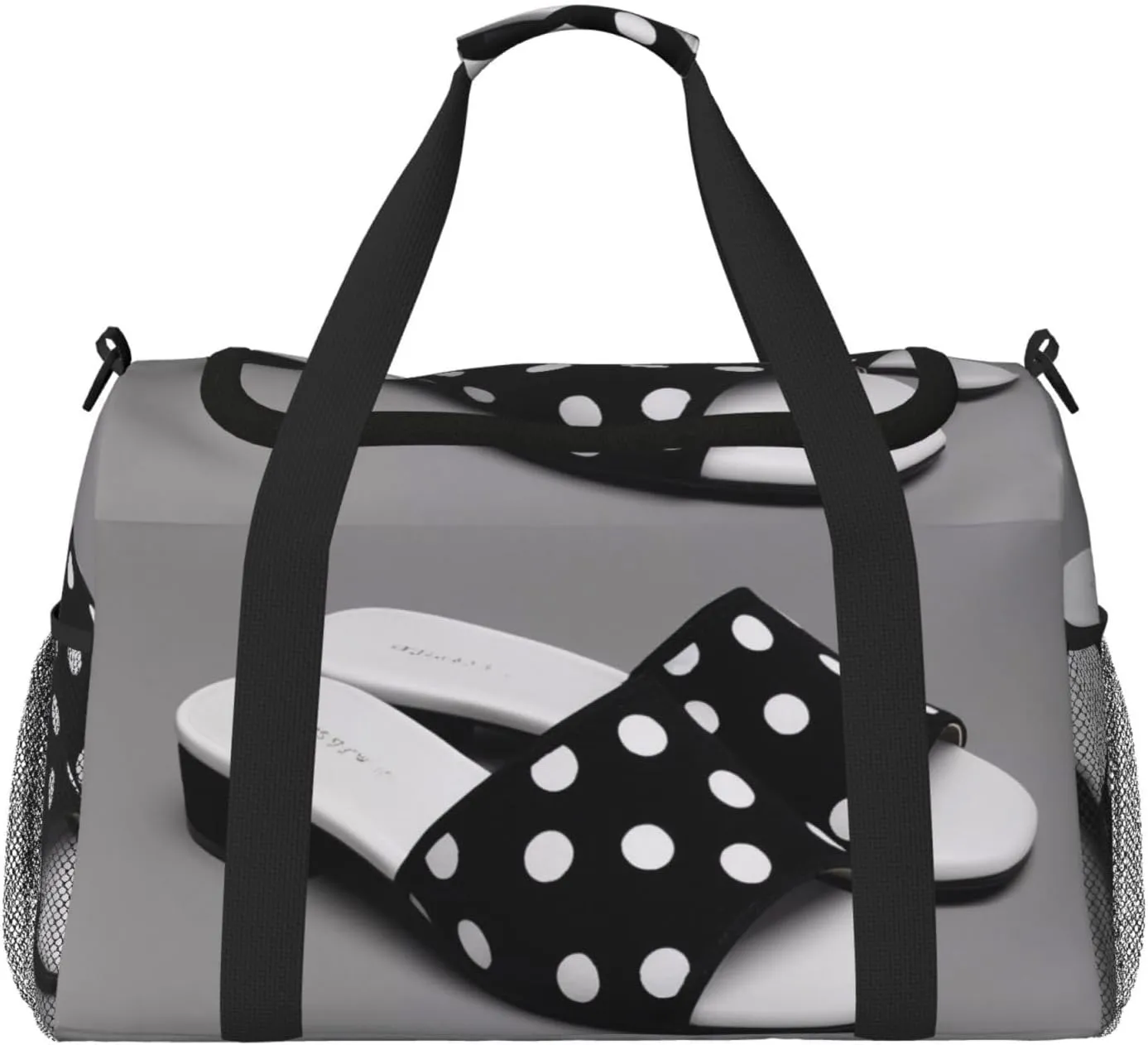 Black And White Polka Dot Print Travel Duffle Bag - Foldable Personal Item Travel Bag for Women & Men,Carry-On Convertible Crossbody Tote Bags with Adjustable Shoulder Strap & Pockets 13x10.2x19.7 in