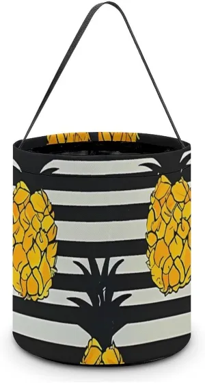 Black And White Stripes with Pineapples Easter Basket Egg Buckets with Handles Hunt Tote Bags Reusable Handbag for Decoration