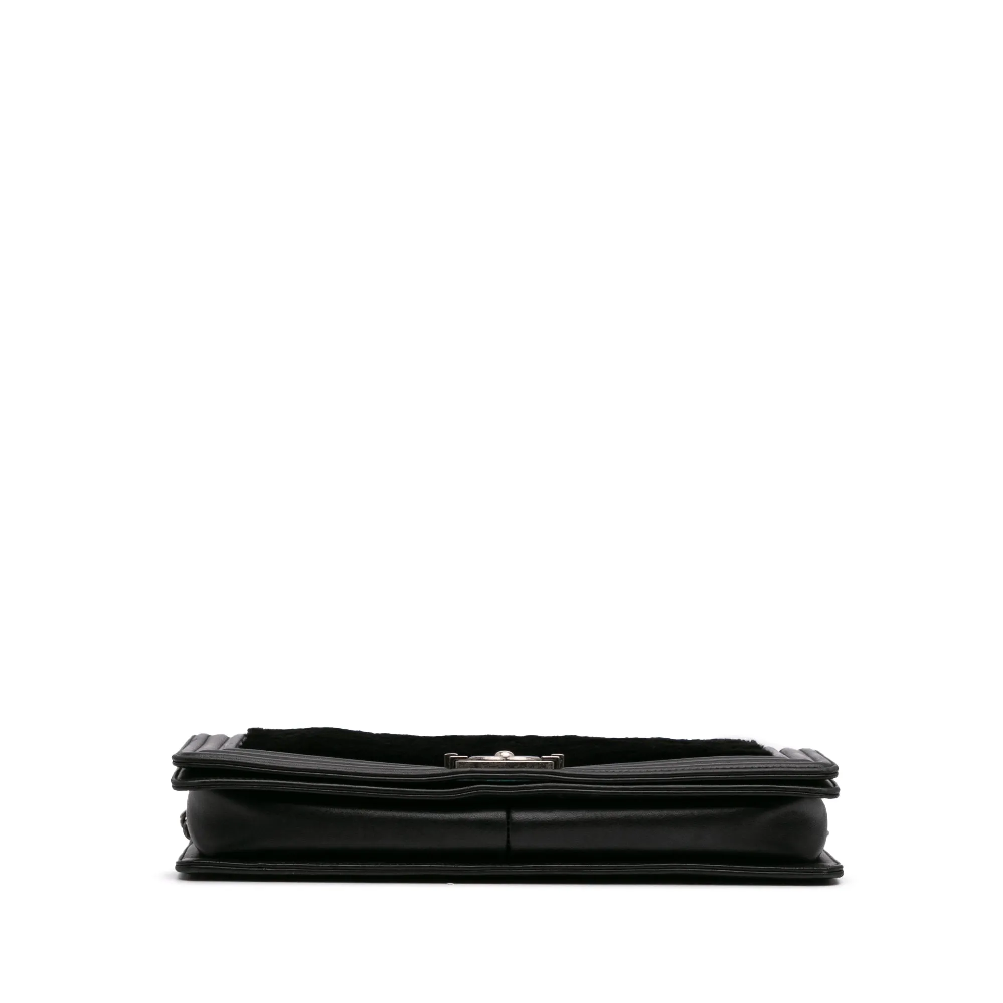 Black Chanel Shearling East West Boy Flap Shoulder Bag