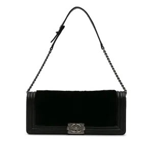 Black Chanel Shearling East West Boy Flap Shoulder Bag