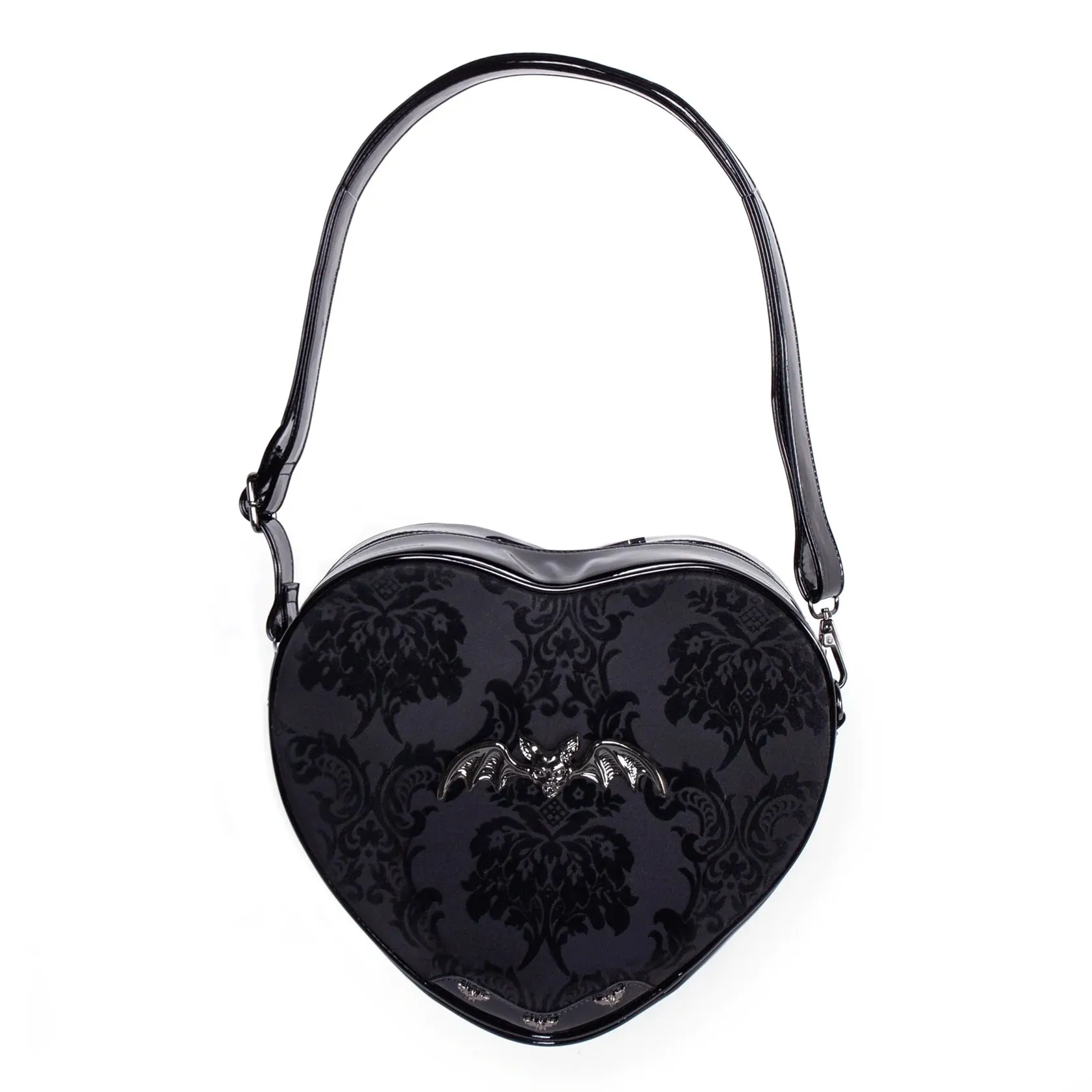 Black Damask Heart Shaped Shoulder Bag
