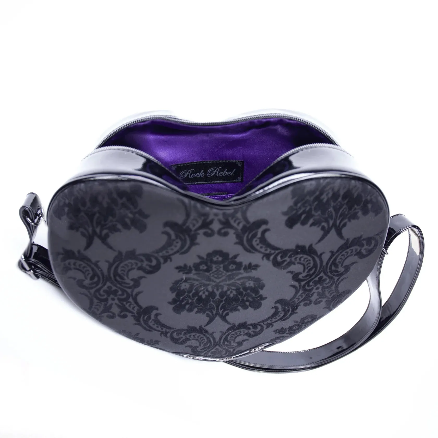 Black Damask Heart Shaped Shoulder Bag