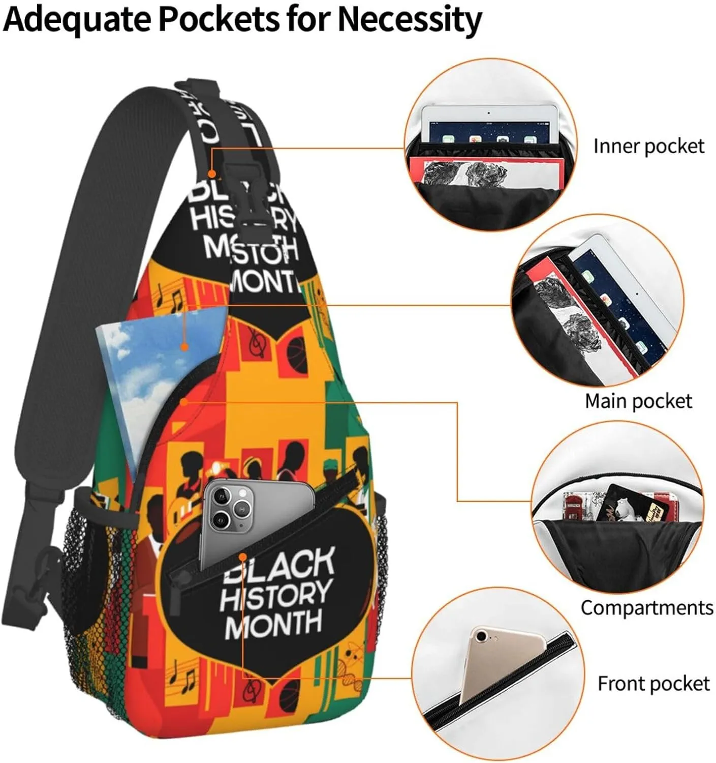 Black History Month Sling Bag Adjustable Crossbody Bag Casual Chest Bags Travel Shoulder Backpack For Women Men