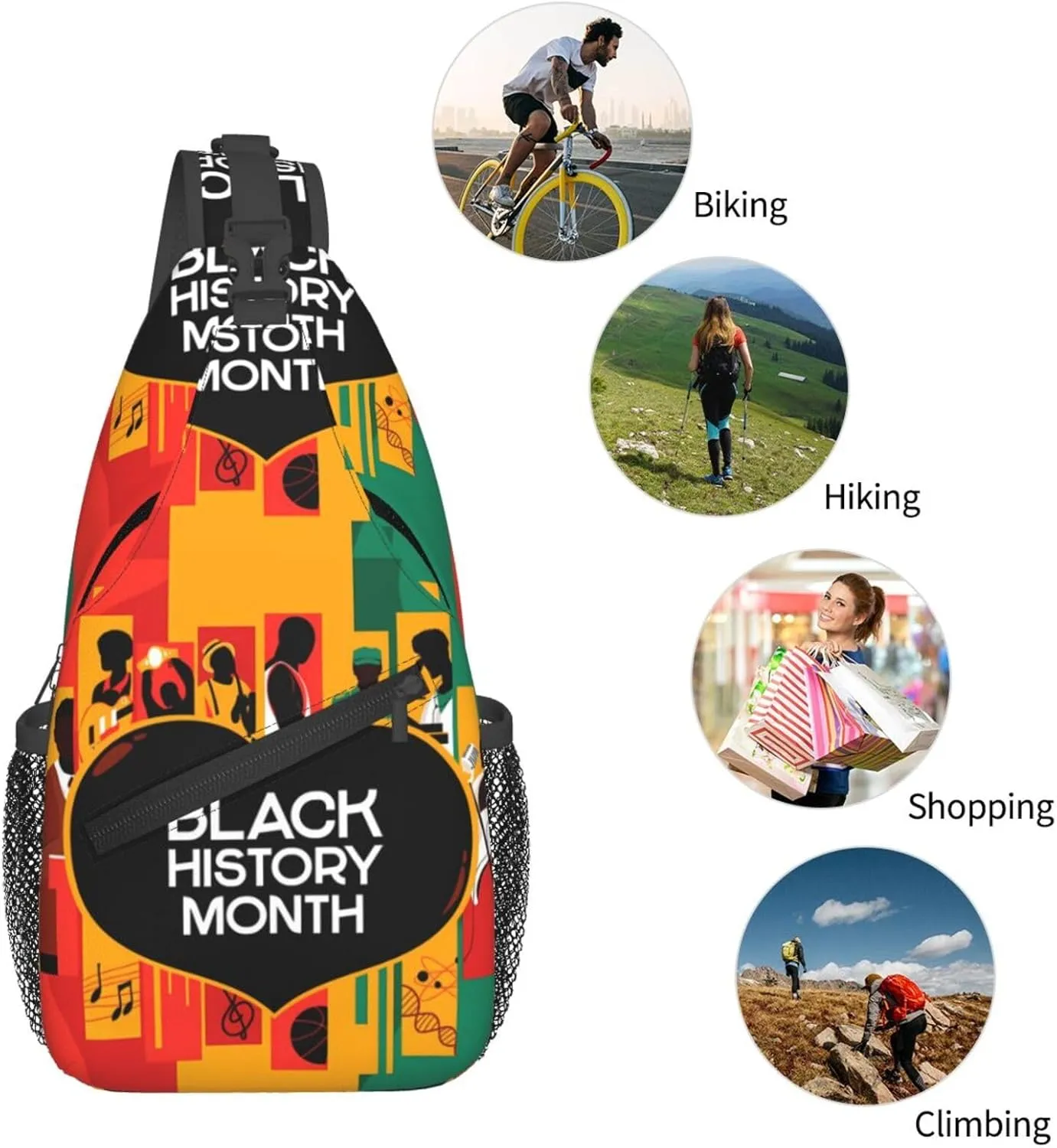 Black History Month Sling Bag Adjustable Crossbody Bag Casual Chest Bags Travel Shoulder Backpack For Women Men